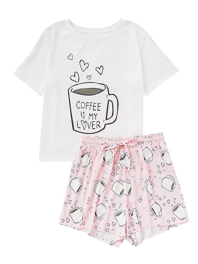 DIDK Women's Cute Cartoon Print Tee and Shorts Pajama Set | Amazon (US)