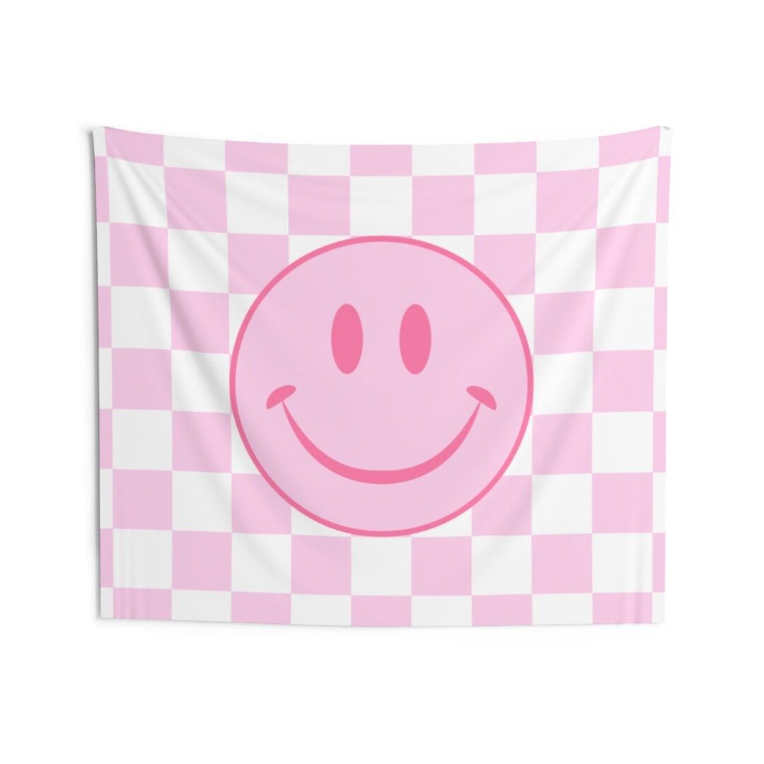 Checkered Smiley Face Tapestry for Bedroom Teen Girl  Pink - Etsy | Etsy (US)