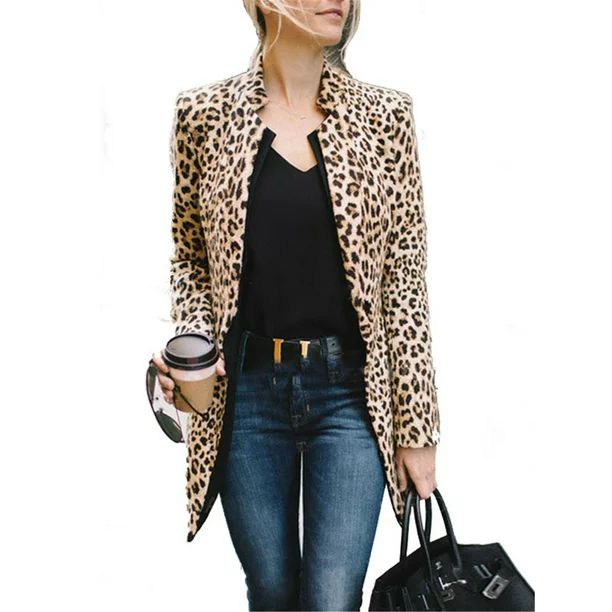 Women Leopard Blazer Jacket Cardigan Top Ladies Leopard Coat Formal OL Suit Outwear | Walmart (US)