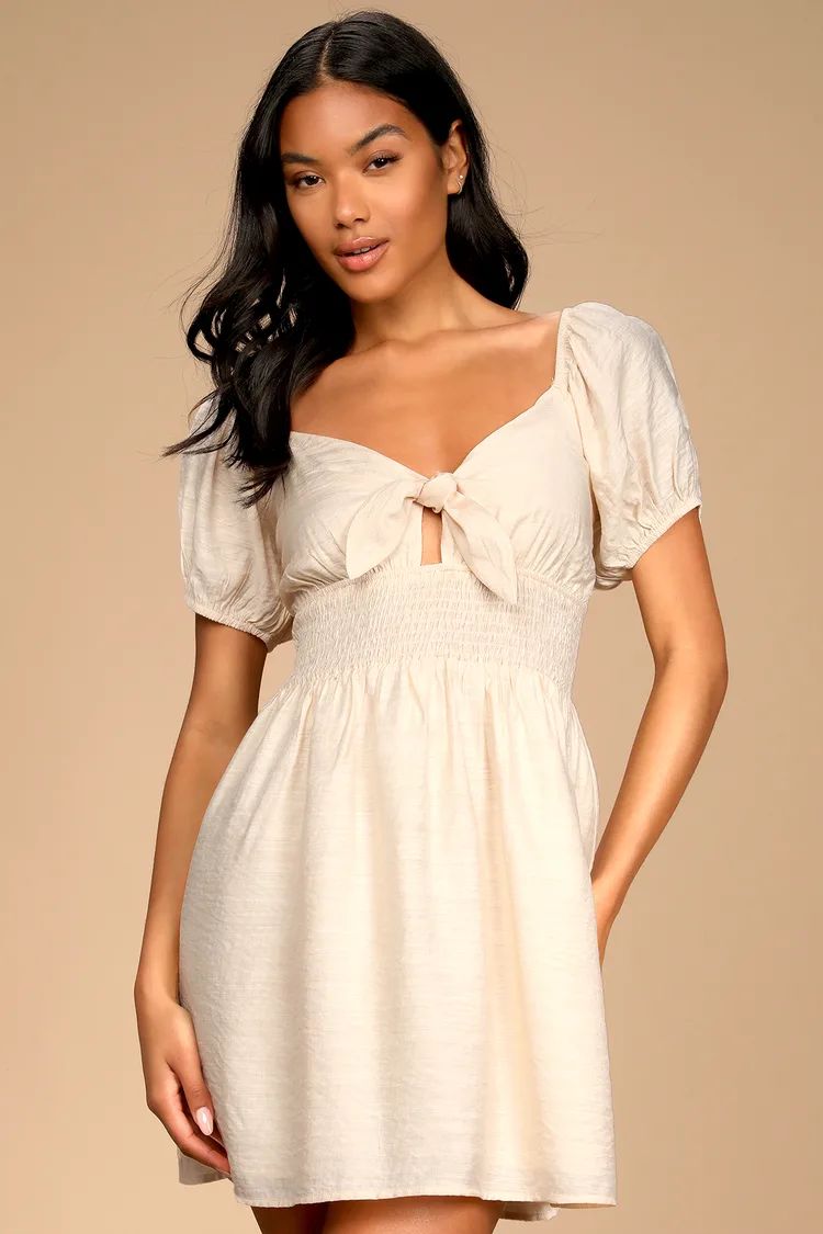 Joie de Vibe Cream Puff Sleeve Tie-Front Mini Dress | Lulus (US)