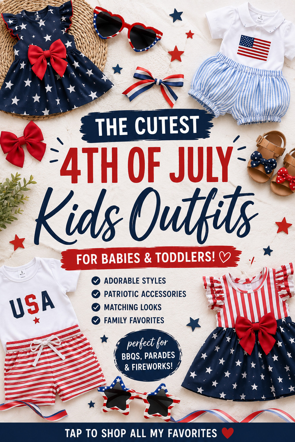 I found the sweetest baby + toddler outfits, patriotic accessories, matching sets, tiny sandals, bows, and little sunglasses that are PERFECT for parades, BBQs & fireworks ✨

Everything is linked in my LTK before the good sizes disappear 👏

#LTKKids #LTKBaby #FourthOfJulyStyle #ToddlerOutfits #PatrioticStyle #KidsFashion #MomFinds #SummerOutfits #BabyFashion #ToddlerStyle #LTKSeasonal #MatchingSets #RedWhiteAndBlue #AmazonFinds #MomLife 

 #LTKmomlife #LTKKids