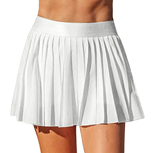 LOMON Pleated Tennis Skirts for Women with Pockets High Waisted Athletic Skorts Golf Sports Skirt with Shorts,Cream White,M | Amazon (US)