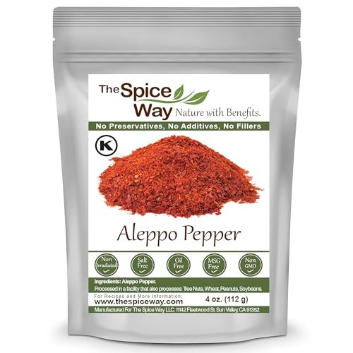 The Spice Way - Premium Aleppo Pepper Ground |4 oz.| Crushed Aleppo Pepper Flakes (Halaby Pepper/Pul Biber/Marash Chili Pepper Flakes) Popular in Turkish and Middle Eastern/Mediterranean cooking | Amazon (US)