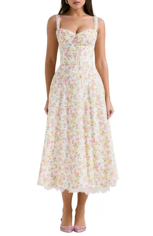 HOUSE OF CB Rosalee Floral Stretch Cotton Petticoat Dress in Floral Print at Nordstrom, Size X-La... | Nordstrom