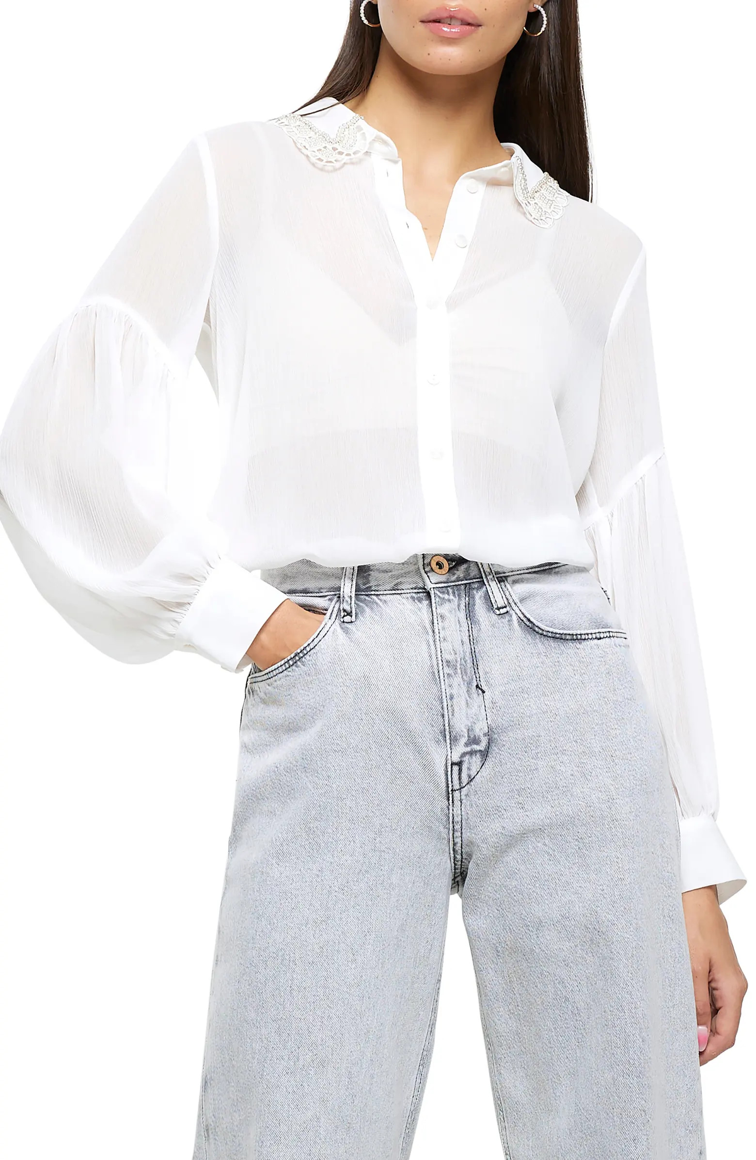 Embellished Collar Chiffon Shirt | Nordstrom