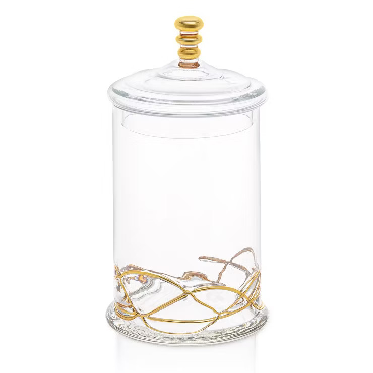 Classic Touch Large Vivid  90 OZ  Glass Canister Jar With Lid - 14K Gold Swirl Design | Target