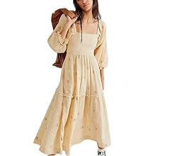 Argeousgor Women 2023 Bohemian Floral Dress Square Neck Ruffle Swing A Line Maxi Dress Long Sleev... | Amazon (US)