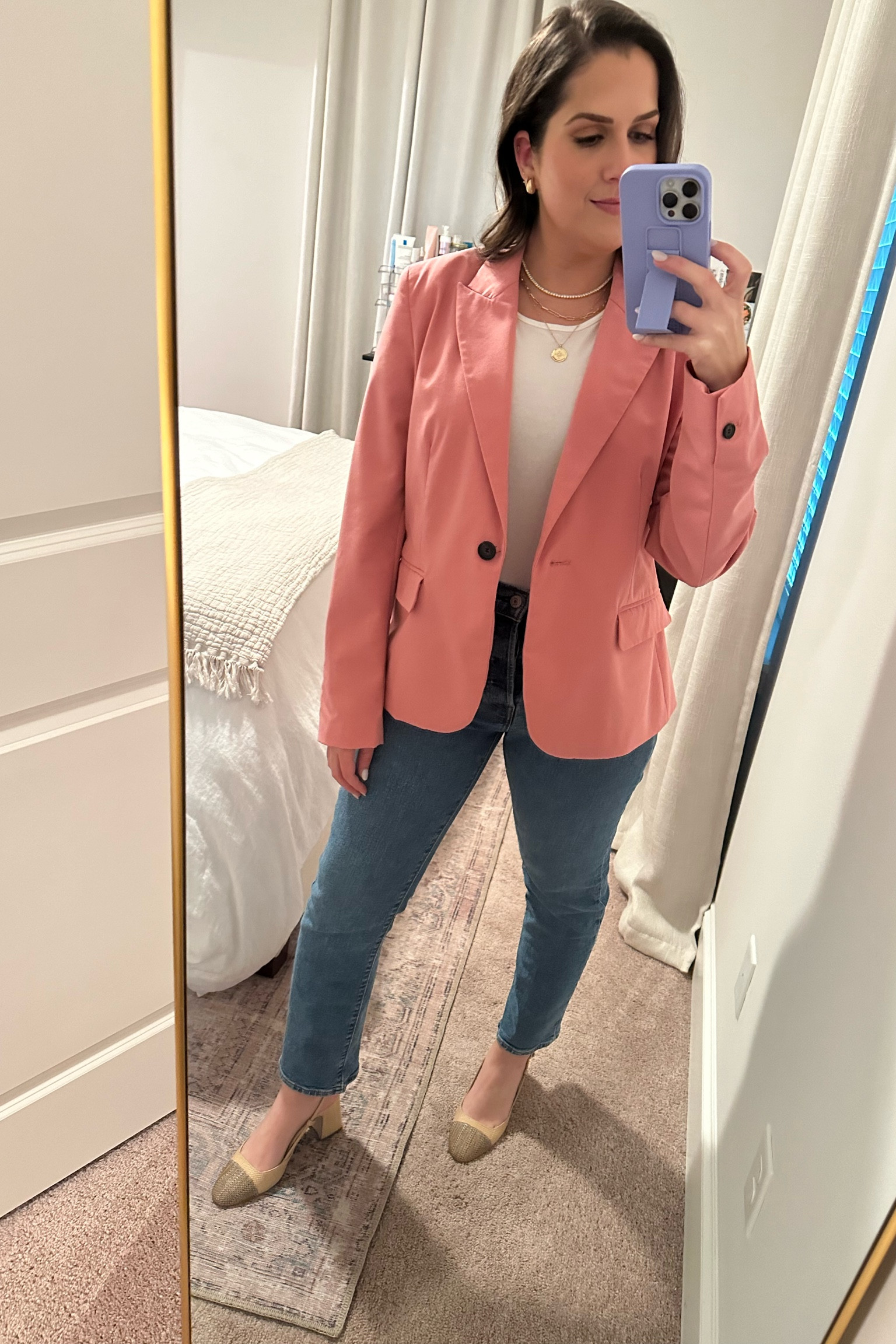 Business casual 
Work outfit
Office outfit 
Blazer and jeans outfit 
Sling back heels 
Block heel
Chunky heel
Closed toe heels
Heels for work
Work heels 
Work shoes
Office shoes 
Corporate outfit
Corporate fashion
White tee 
H&M tshirt
Zara blazer 
Levi’s jeans 
Steve Madden Becka heels 
Chanel heels dupe
Spring outfit
Spring fashion
Spring 2024 
Pastel blazer
Casual office outfit 

#LTKfindsunder50 #LTKstyletip #LTKfindsunder100