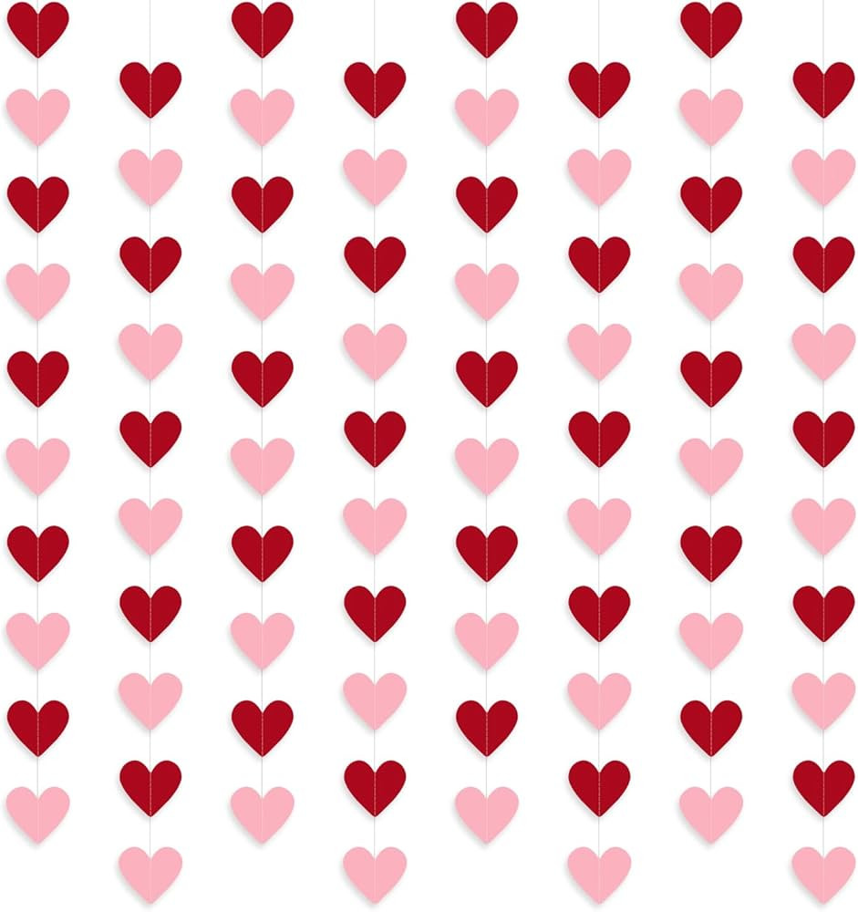 Valentines Day Heart Garland - 8 Pack Red Pink Heart Shaped Hanging Garlands for Valentines Day D... | Amazon (US)