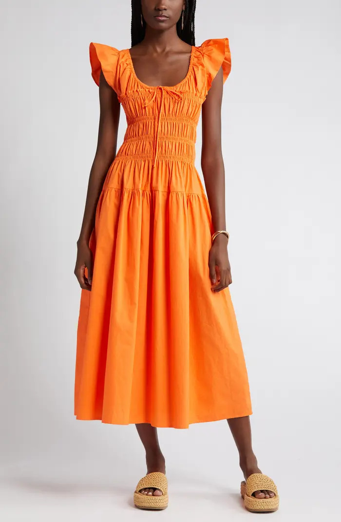 Smocked Bodice Cotton Midi Dress | Nordstrom