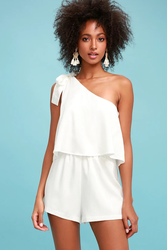 Destined for Chicness White One-Shoulder Romper | Lulus (US)