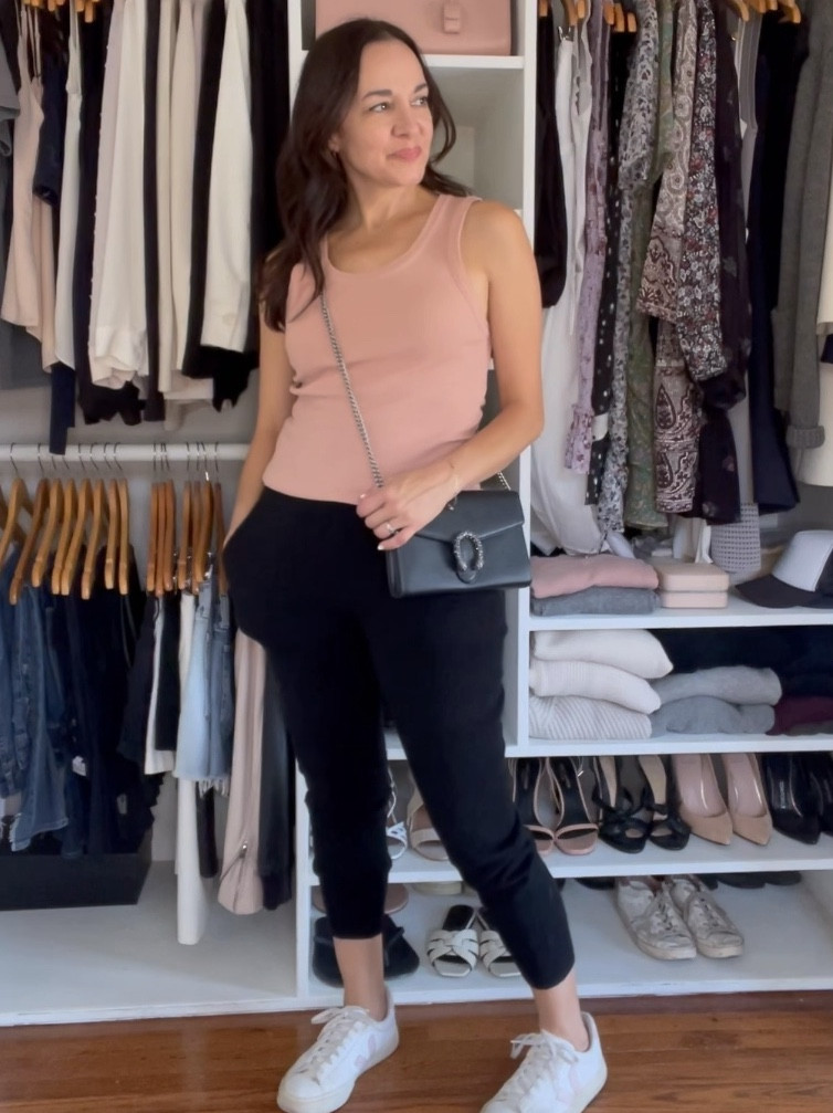 Casual day look. Wearing my favorite tank that I have in 3 colors 😬 and cashmere joggers that are under $100! 

#LTKFindsUnder100 #LTKItBag #LTKVideo