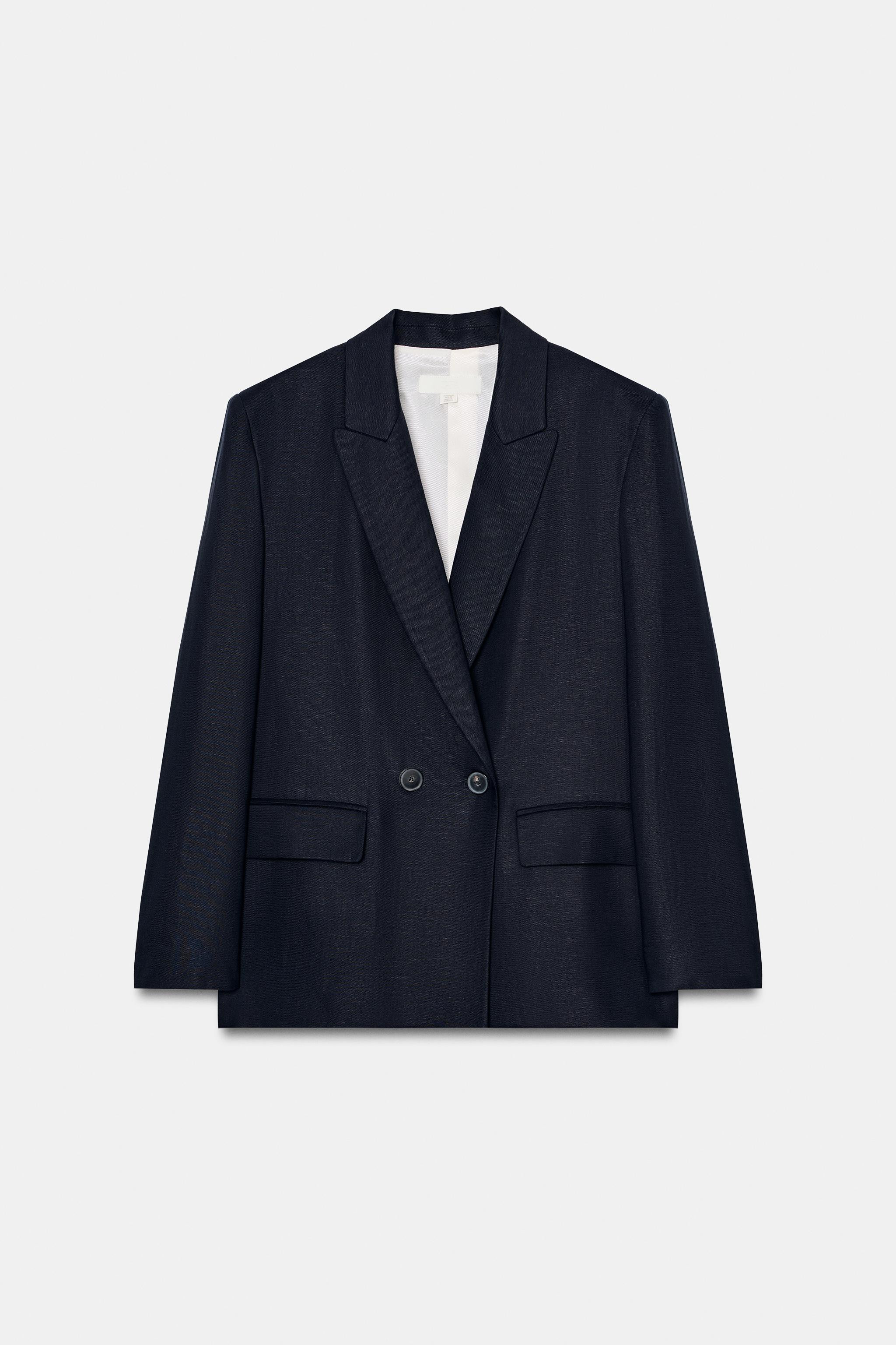 LINEN BLEND DOUBLE BREASTED BLAZER WITH ROLLED-UP SLEEVES | Zara US