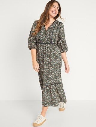 Tie-Neck 3/4-Sleeve All-Day Maxi Swing Dress for Women | Old Navy (US)