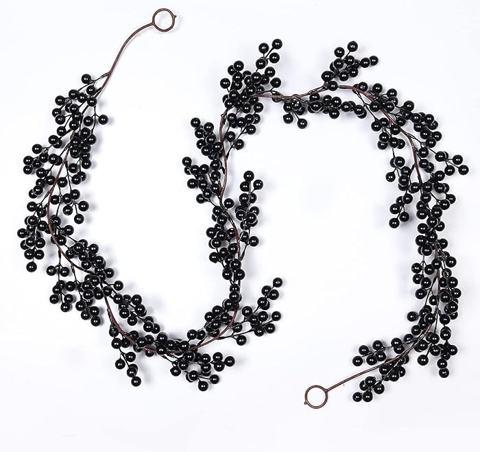 RECUTMS Artificial Berry Garland 6.4FT, Black Christmas Garland with Berries for Tree, Mantel, Ta... | Amazon (US)