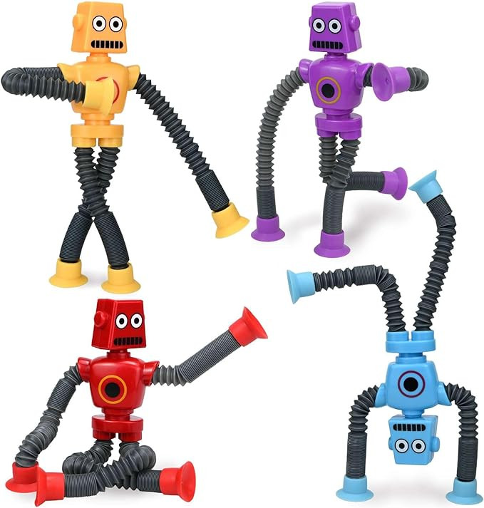 Pop Tubes Robot Fidget Toys (4 Pack), Telescopic Suction Cup Robotics Toy, Toddler Fine Motor Ski... | Amazon (US)