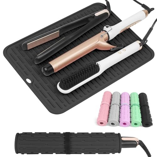 AMIJEAL Oversize Silicone Heat Resistant Mat for Hair Styling Tools, Hot Tools Holder, Curling Iron Mat, Portable Travel Flat Iron Hair Straightener Pad Cover(14.2" x 11") | Amazon (US)