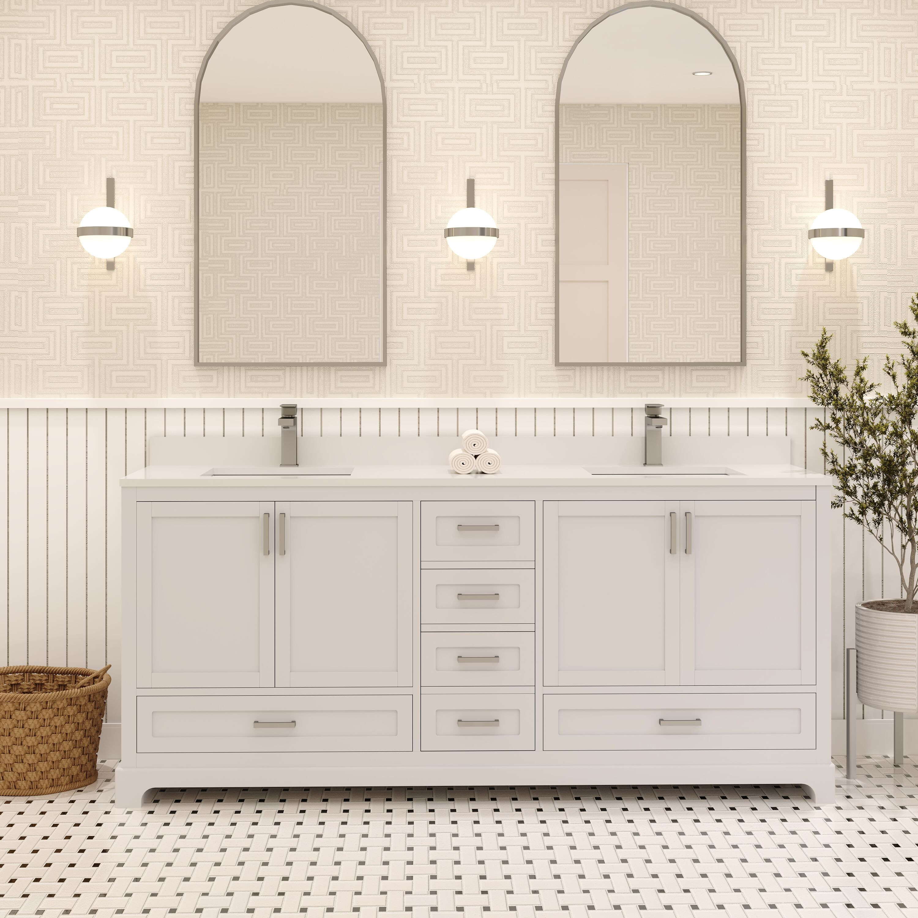 Ayna Decors 72-in White Undermount Double Sink Bathroom Vanity with White Quartz Top | AVM72WH3002 | Lowe's