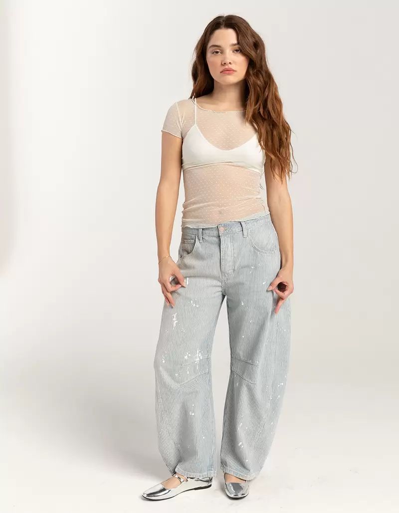 FREE PEOPLE Lucky You Mid-Rise Stripe Womens Barrel Jeans | Tillys