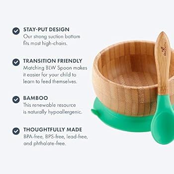 Avanchy Baby Toddler Infant Feeding Bowls. Stay Put Natural Bamboo Suction Bowl + Soft Tip Silico... | Amazon (US)