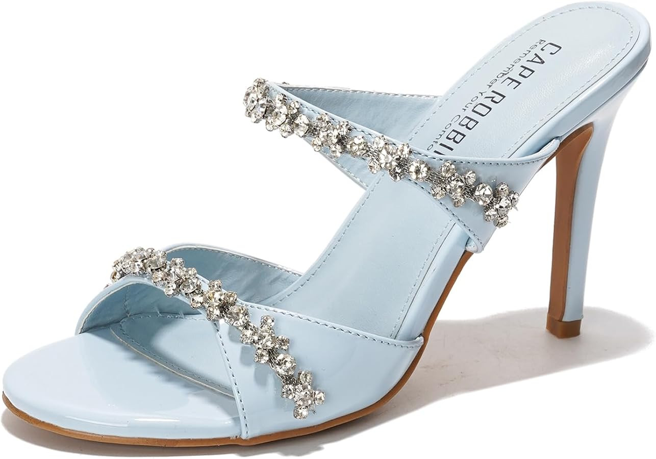 Cape Robbin Women's Slip-On Heeled Sandals with Rhinestone - 4 Inch Stiletto Heels Round Toe - Dr... | Amazon (US)