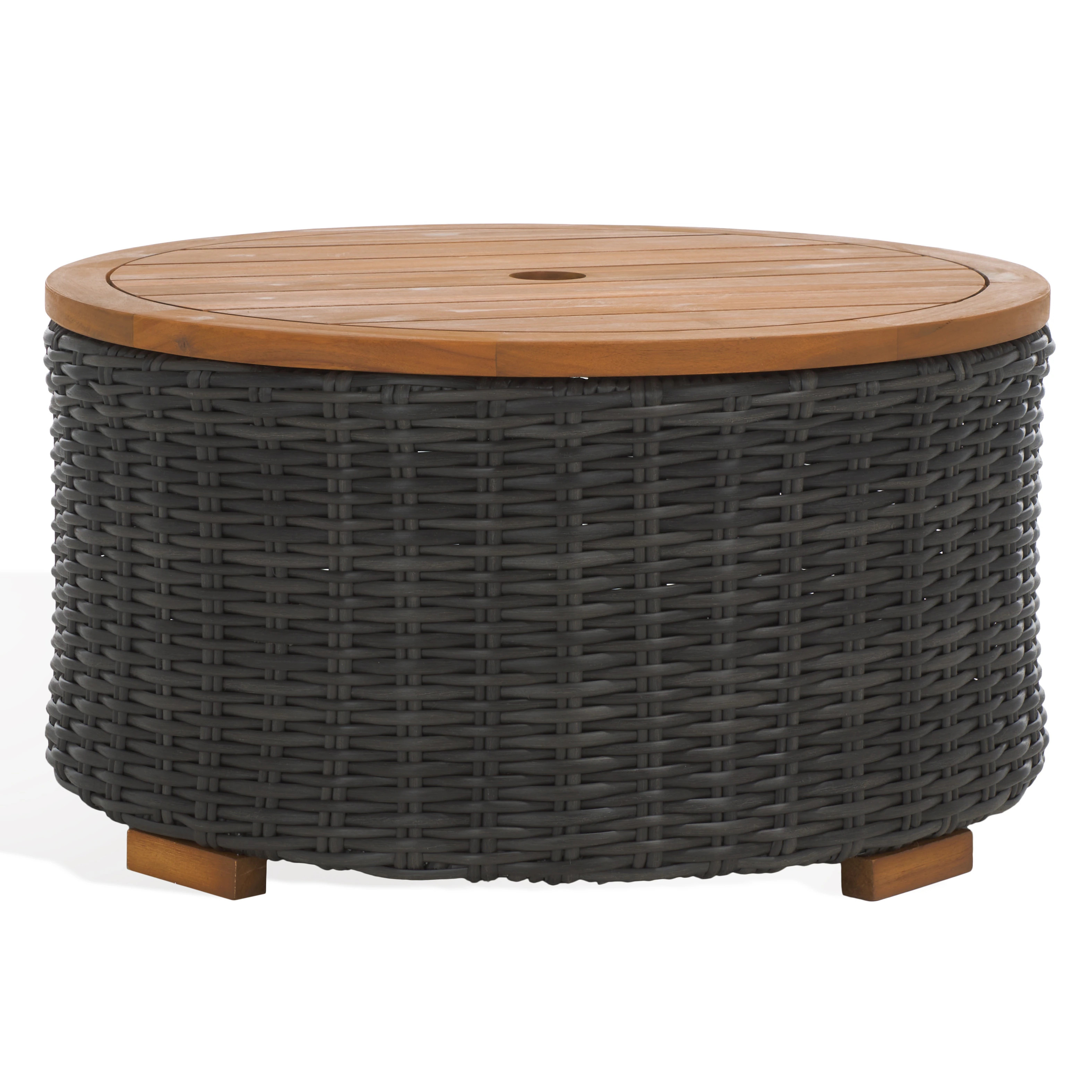 SAFAVIEH Couture Outdoor Patio Furniture Anguilla Storage Coffee Table, Round Wicker, Lift-Off Wo... | Overstock
