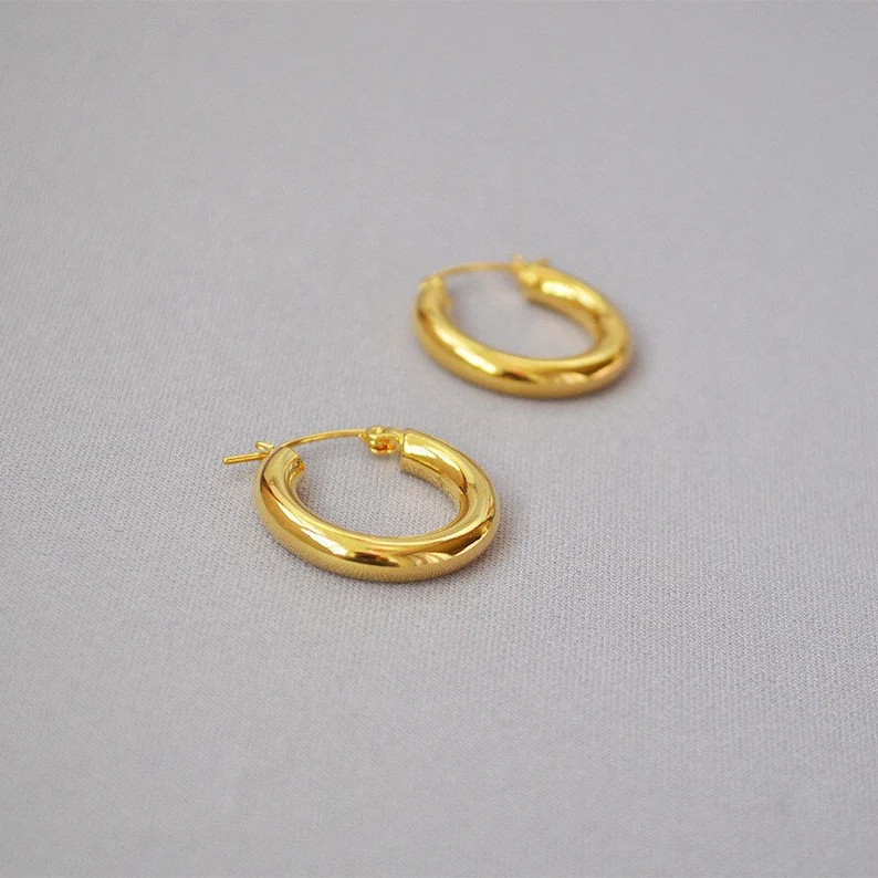 18K Gold Hoop Earrings • Basic Statement Earrings • Tarnish Free Thick Huggies • 18K Gold E... | Etsy (US)