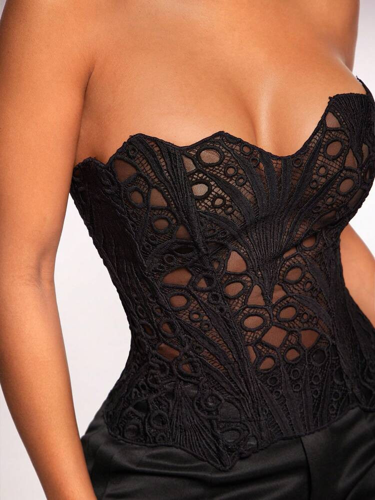 Radiana Women's Lace Sexy Slim Fit Bandeau Top,Black Top,Sexy Top | SHEIN