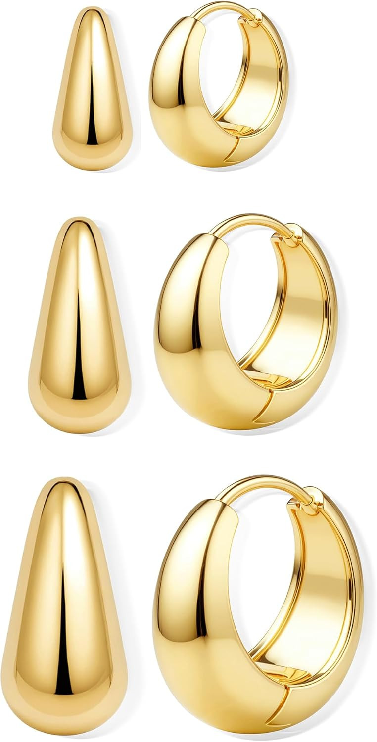 BESTEEL 3 Pairs 14K Gold Hoop Earrings Set for Women Small Chunky Huggie | Amazon (US)
