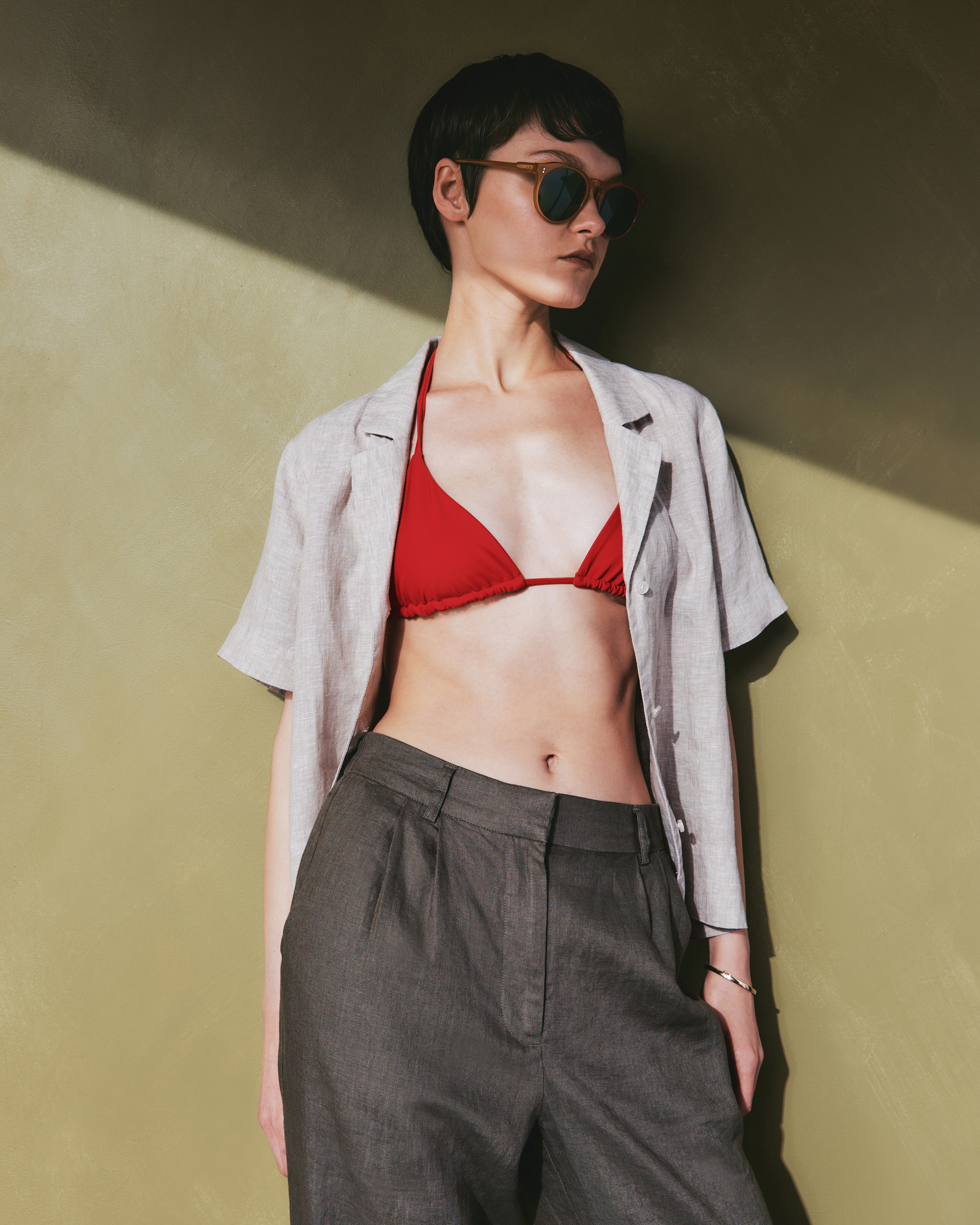 Quince | Women's Italian Triangle Bikini Top in Cherry, Size Small, 78% Recycled Polyamide, 22% Spandex | Quince