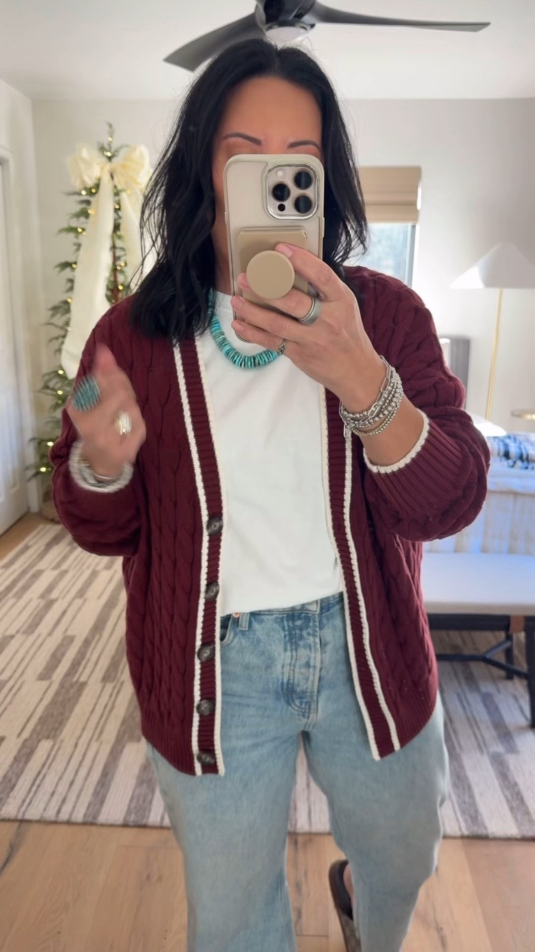 Cardigan runs big so size down (I’m in a medium), t-shirt also runs big so size down. Jeans size 30 (I’m a size 10), shoes fit tts (I’m a 9.5/10 and did a size 40). 

#LTKOver40 #LTKMidsize #LTKFindsUnder50