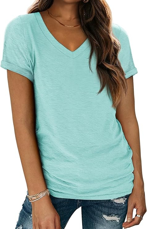 ATHMILE T Shirts Short Sleeve V Neck Tees for Women Fashion Tops Trendy Lightweight Casual Summer... | Amazon (US)