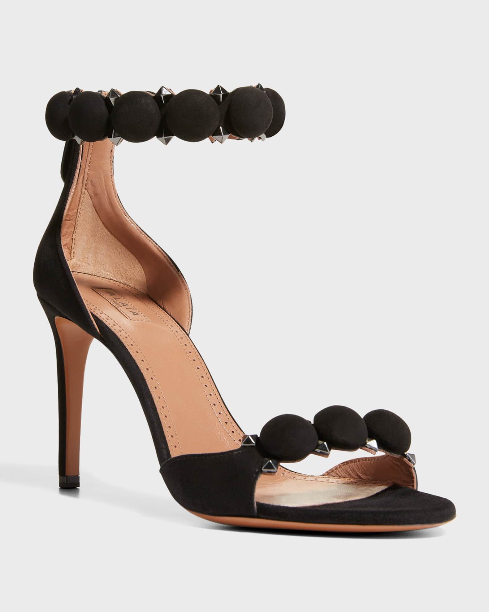 ALAIA Bombe Stud Suede Ankle-Wrap High-Heel Sandals | Neiman Marcus