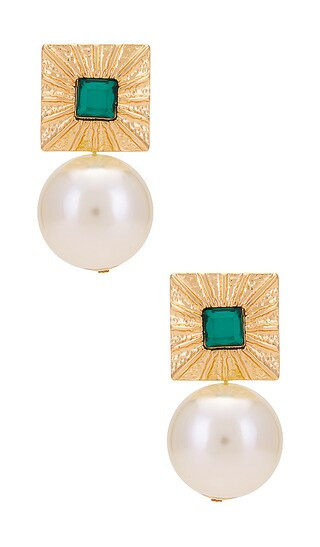 London Earrings in Gold & Emerald | Revolve Clothing (Global)
