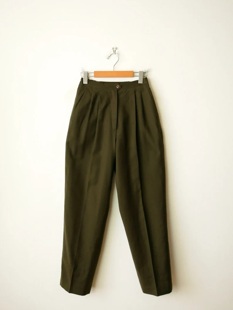 Vintage Army Green High Waisted Tapered Wool Pants/pleated - Etsy | Etsy (US)