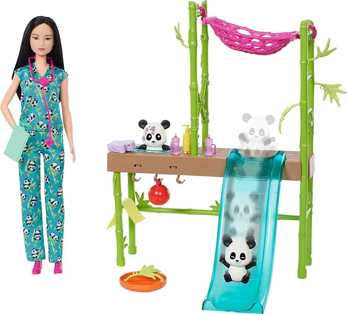 Barbie Careers Playset, Baby Panda Care & Rescue Set with Vet Fashion Doll, 2 Color-Change Pandas... | Amazon (US)