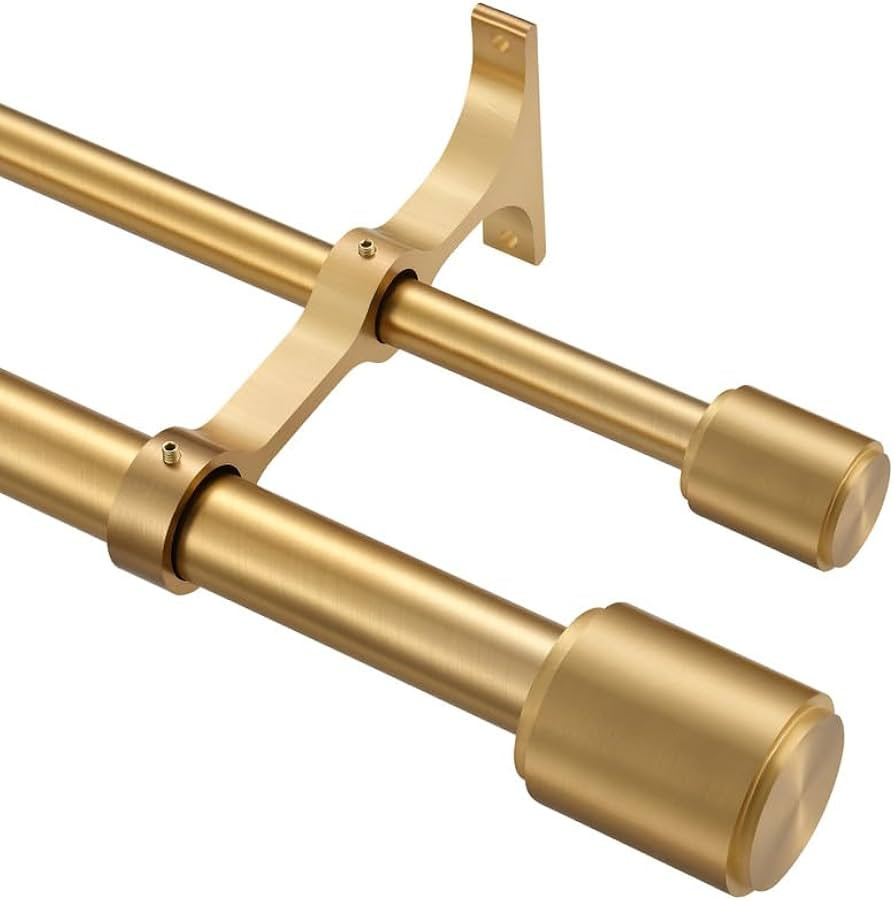Double Curtain Rods Warm Gold, Double Drapery Rod 144-164 Inch, Double Curtain Rods with Cap Fini... | Amazon (US)