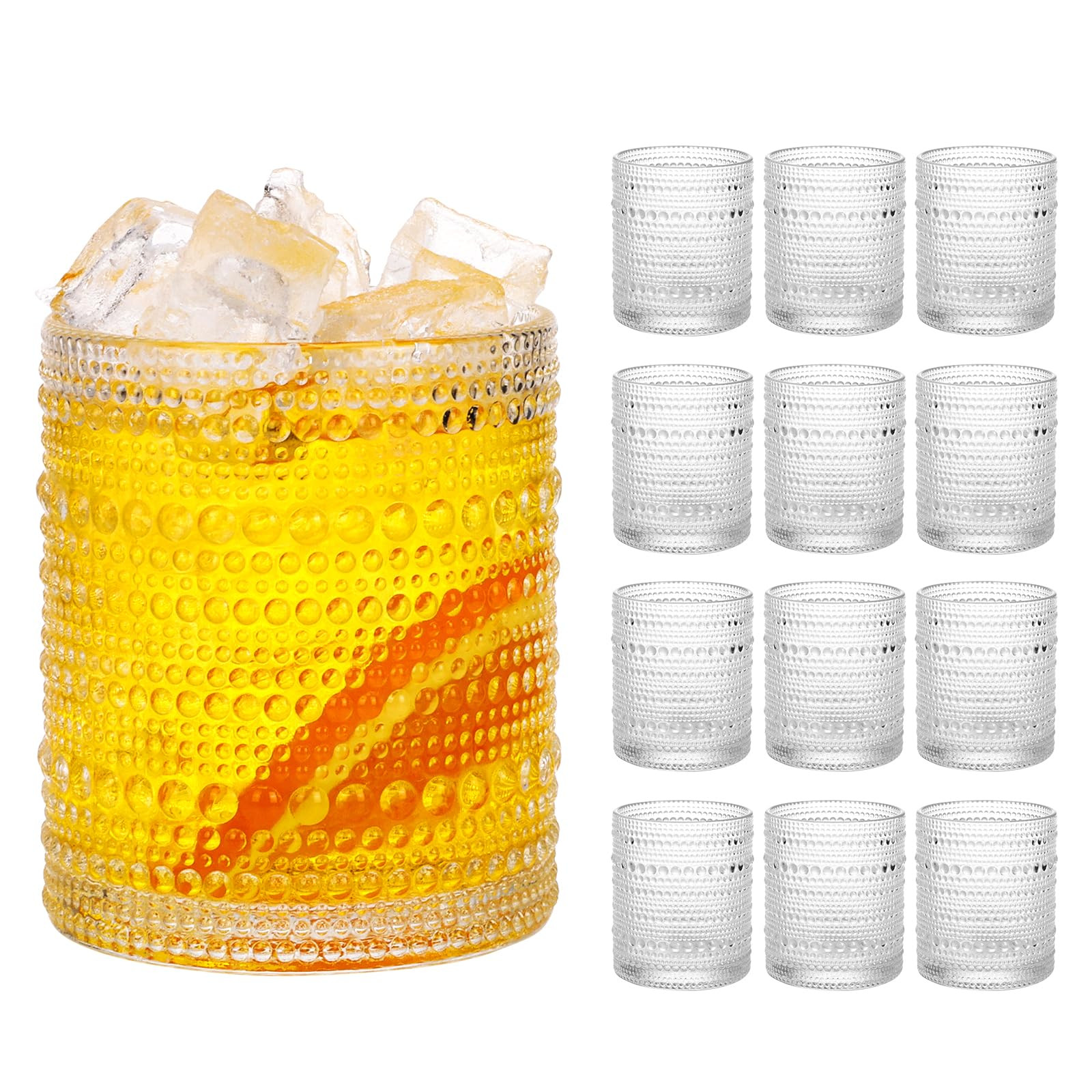 Moretoes Hobnail Drinking Glasses Set of 12,10 Oz Cocktail Glasses Vintage Glassware, Textured Gl... | Amazon (US)