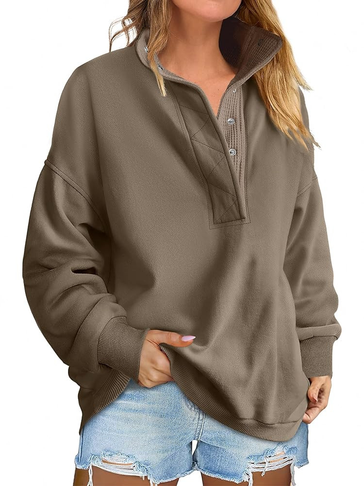 ANRABESS Womens Oversized Sweatshirt Long Sleeve Henley Pullover Tops 2025 Fall Casual Button Loo... | Amazon (US)