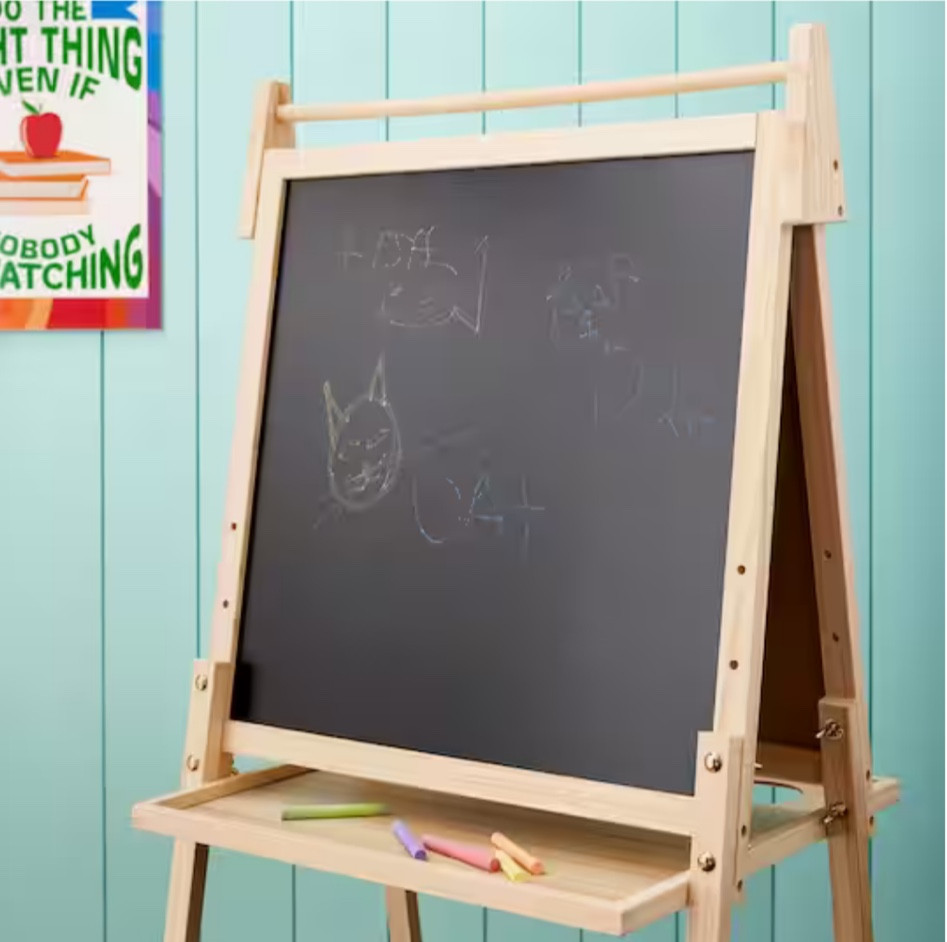 Art easel for kids 🎨 
: 
50% off right now with code SAVE50MIK
Chalkboard on one side, dry erase on the other.


#LTKkids #LTKhome #LTKsalealert