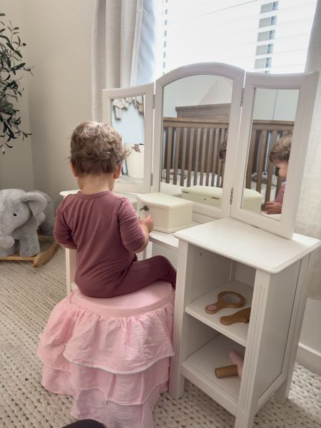 This vanity is so cute and love that she can grow into it and use it more as she gets older! I decided for this one against the other vanity bc I love all the storage to put baskets in the future 🩷 

#LTKkids #LTKbaby #LTKhome