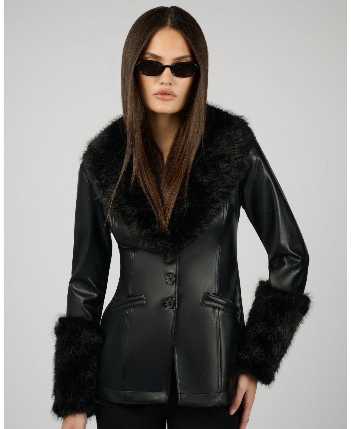 WeWoreWhat Women's Fur Collar Jacket - Black | Macy's