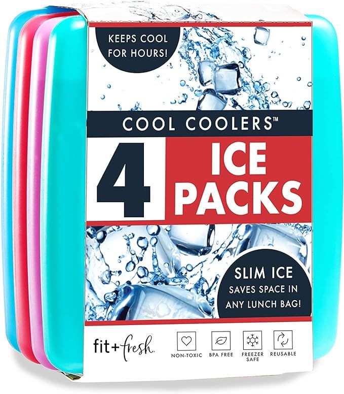 Cool Coolers by Fit & Fresh 4 Pack Slim Ice Packs, Quick Freeze Space Saving Reusable Ice Packs f... | Amazon (US)