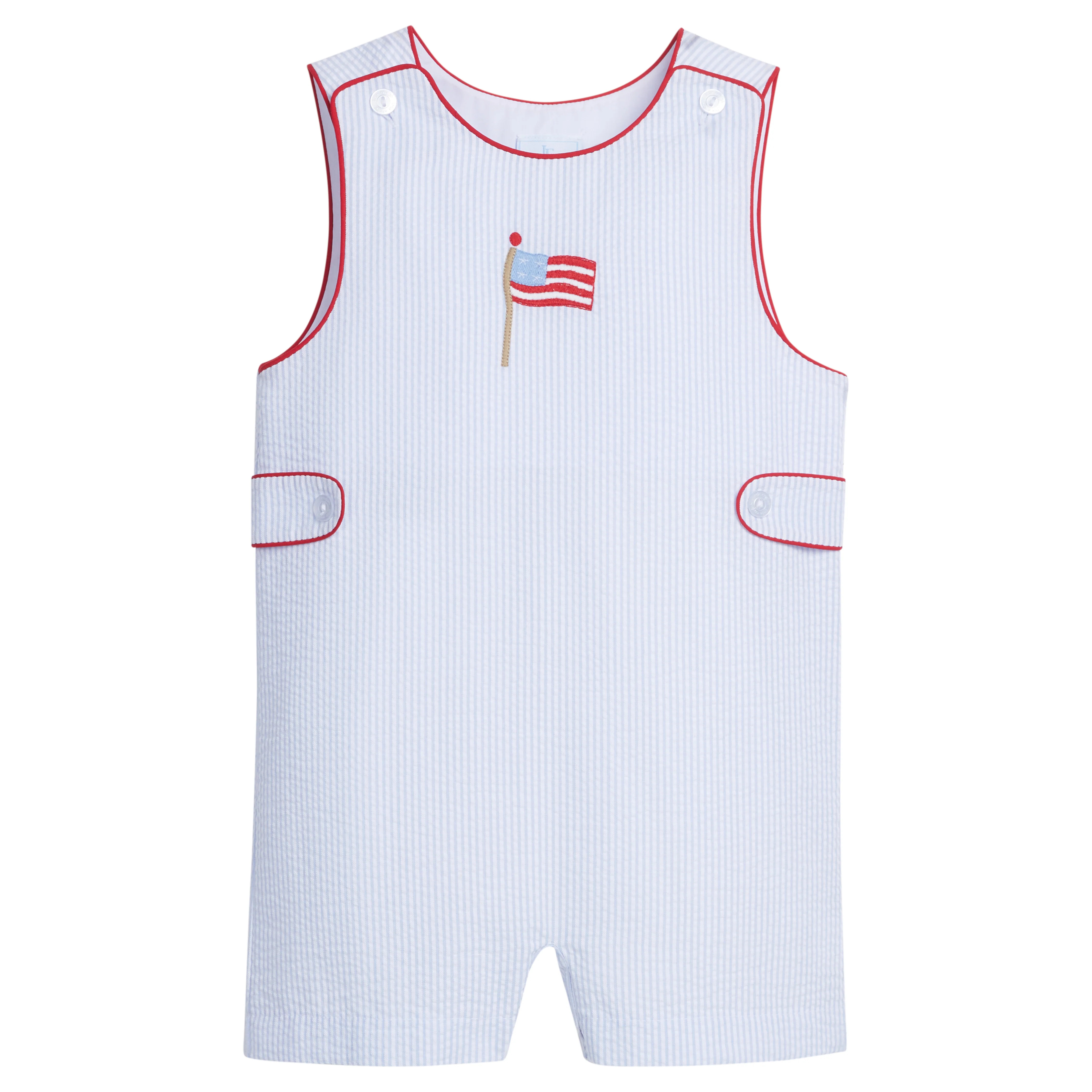 Boys Embroidered Button Tab John John in Blue | Little English | Little English