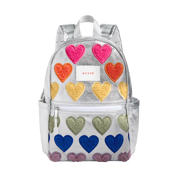STATE Bags | Kane Mini Backpack Metallic Fuzzy Hearts | Back to School Backpack | Travel Backpack | STATE Bags