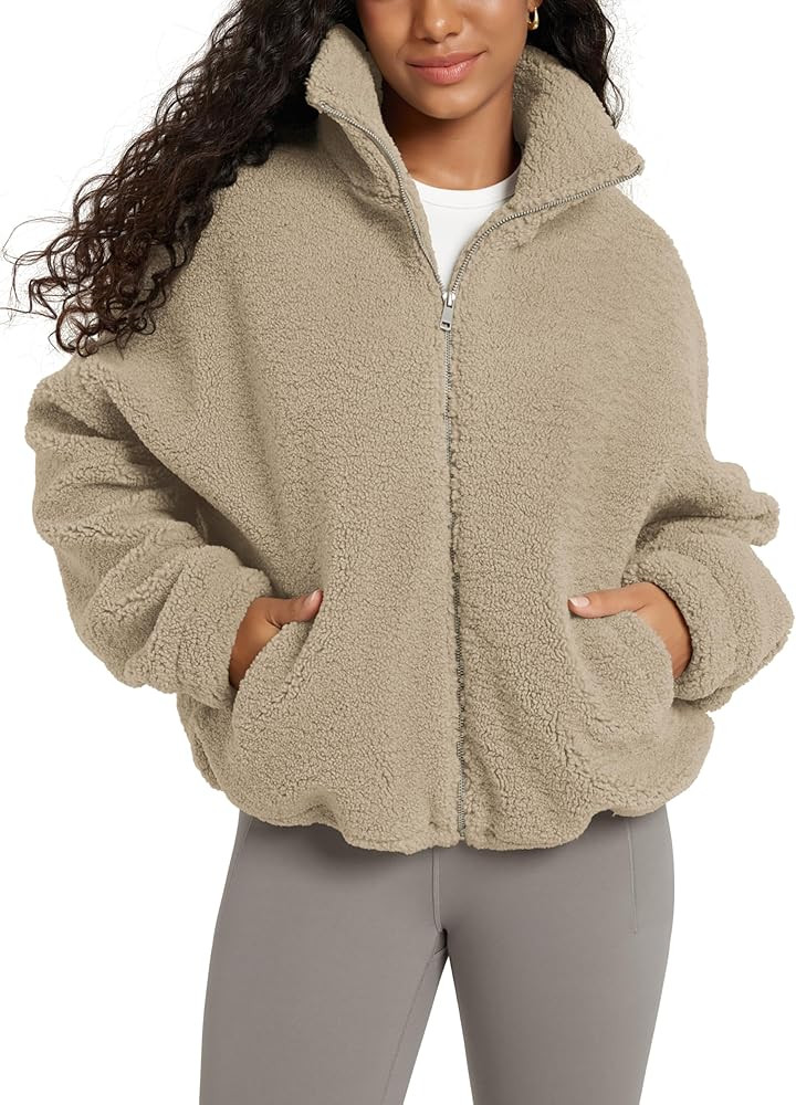 ODODOS Women's Sherpa Fleece Full-Zip Jacket Long Sleeve Coat Soft Warm Cinchable Outerwear with ... | Amazon (US)