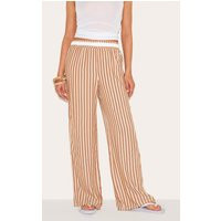 Petite Taupe Striped Wide Leg Linen Pants | PrettyLittleThing US