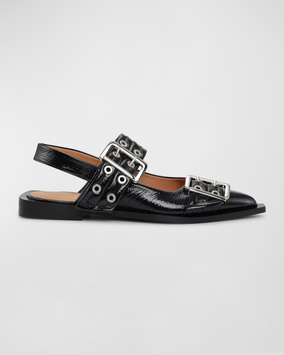Ganni Dual-Buckle Slingback Ballerina Flats | Neiman Marcus