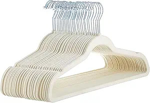 Amazon Basics Slim, Velvet, Non-Slip Suit Clothes Hangers, Ivory/Silver - Pack of 30 | Amazon (US)