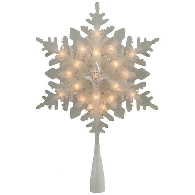 Northlight 10" Lighted White Frosted 3-D Snowflake Christmas Tree Topper - Clear Lights | Walmart (US)